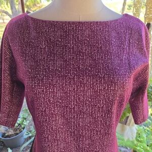 Maggie London plum/ burgundy with cream contemporary sheath dress, Size 10